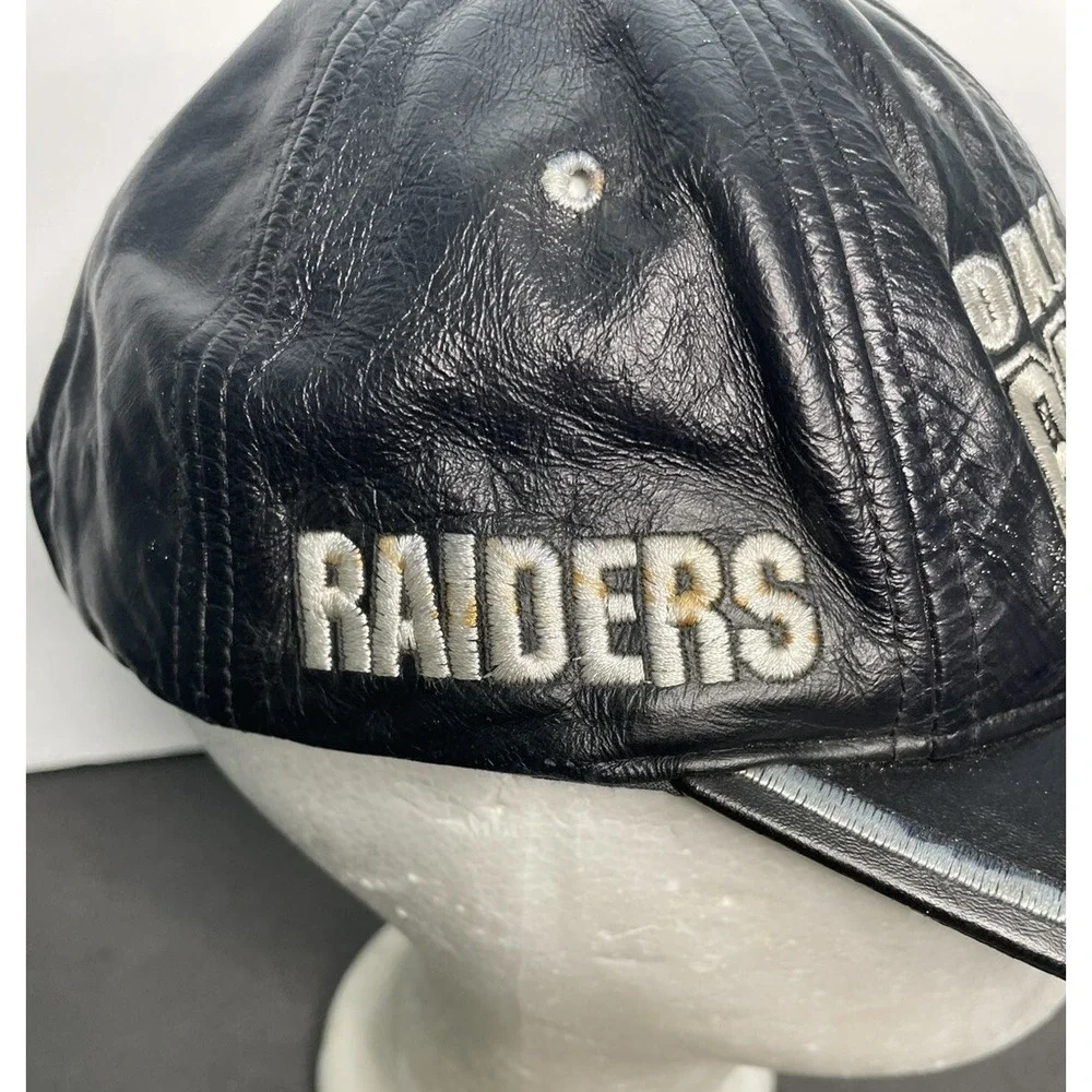 Vintage Reebok Oakland Raiders Leather Hat Adult One Size Fit‎ Black Made In USA
